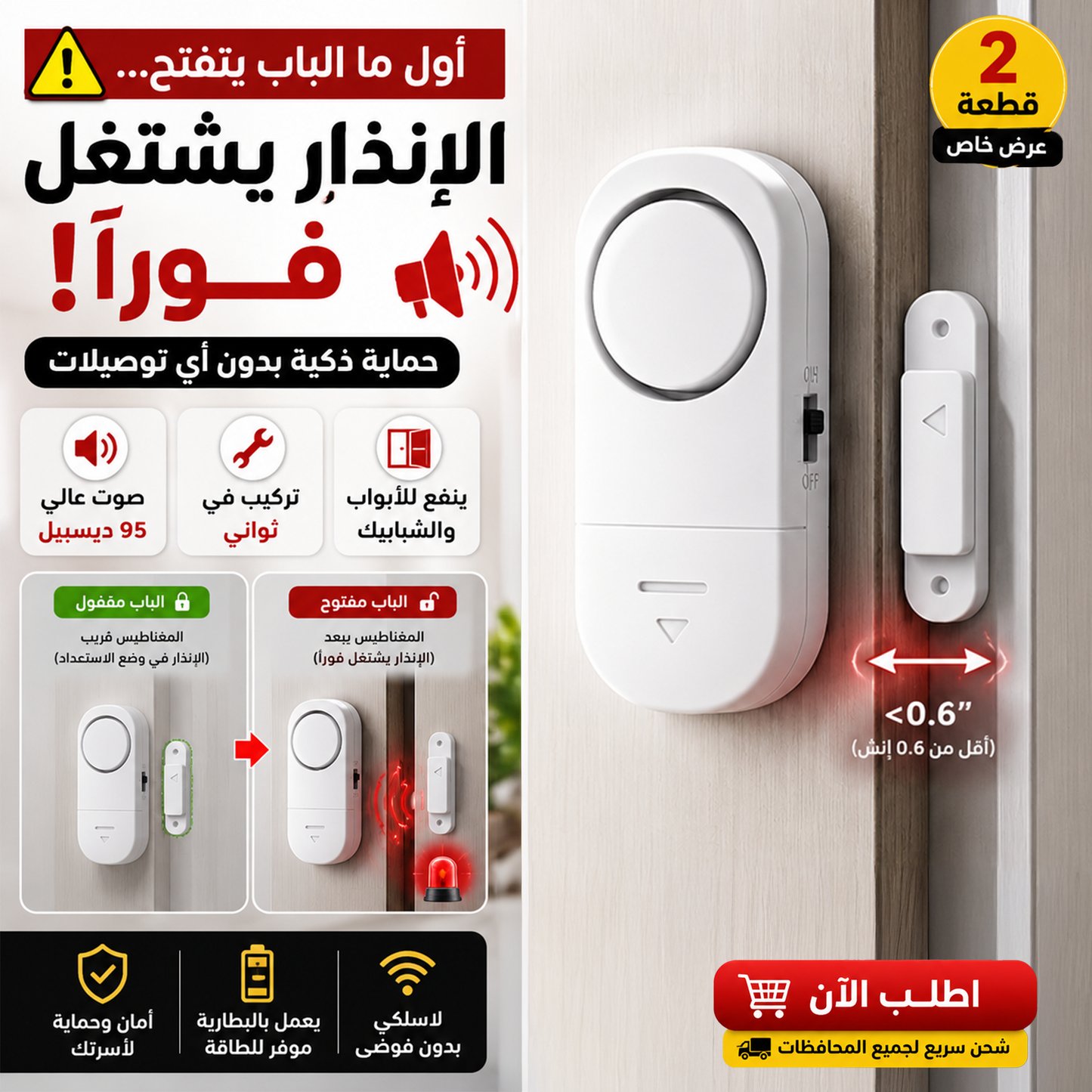 " عرض قطعتين إنذار الباب والشباك اللاسلكي"