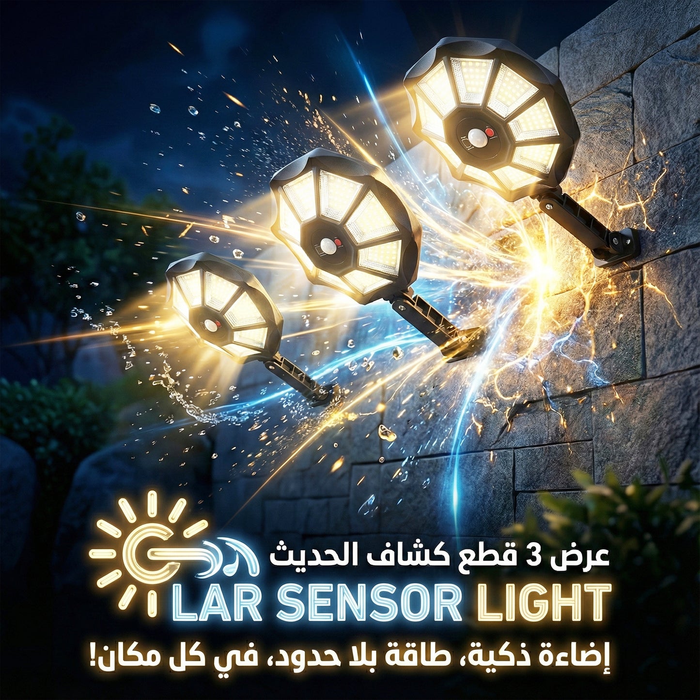 عرض 3 قطع كشاف Solar Sensor Light الحديث