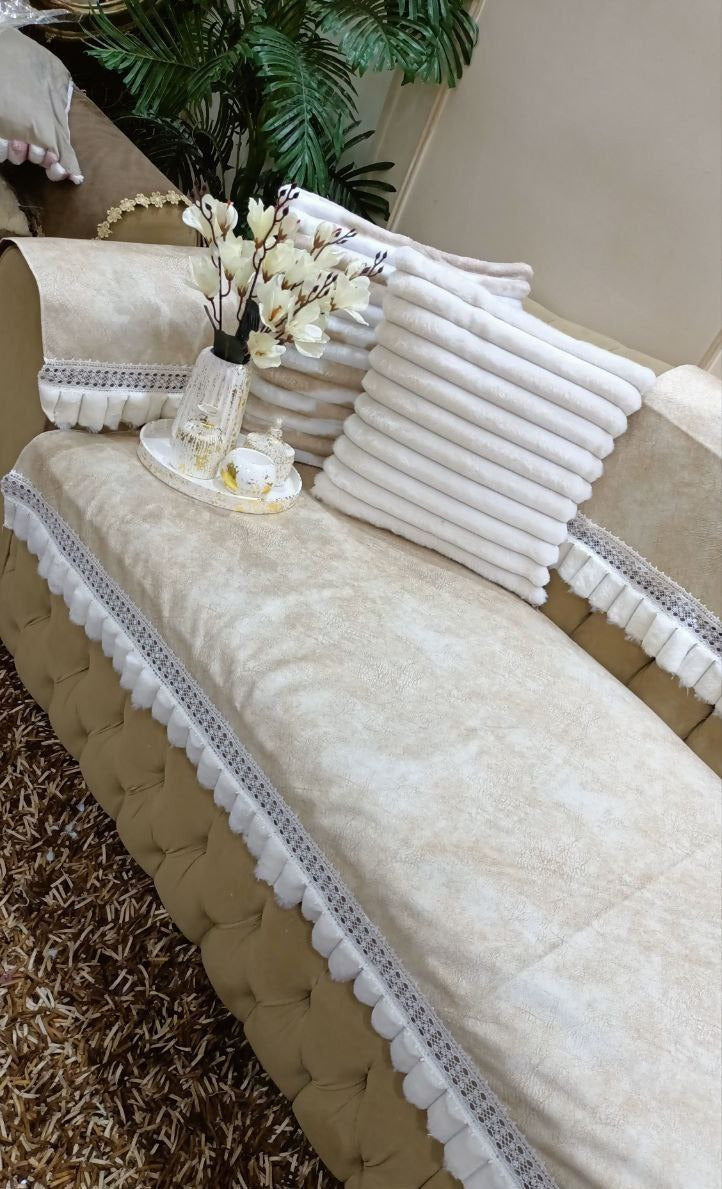 طقم بياضات كنبه جلد مقلوب 10 قطع اوف وايت