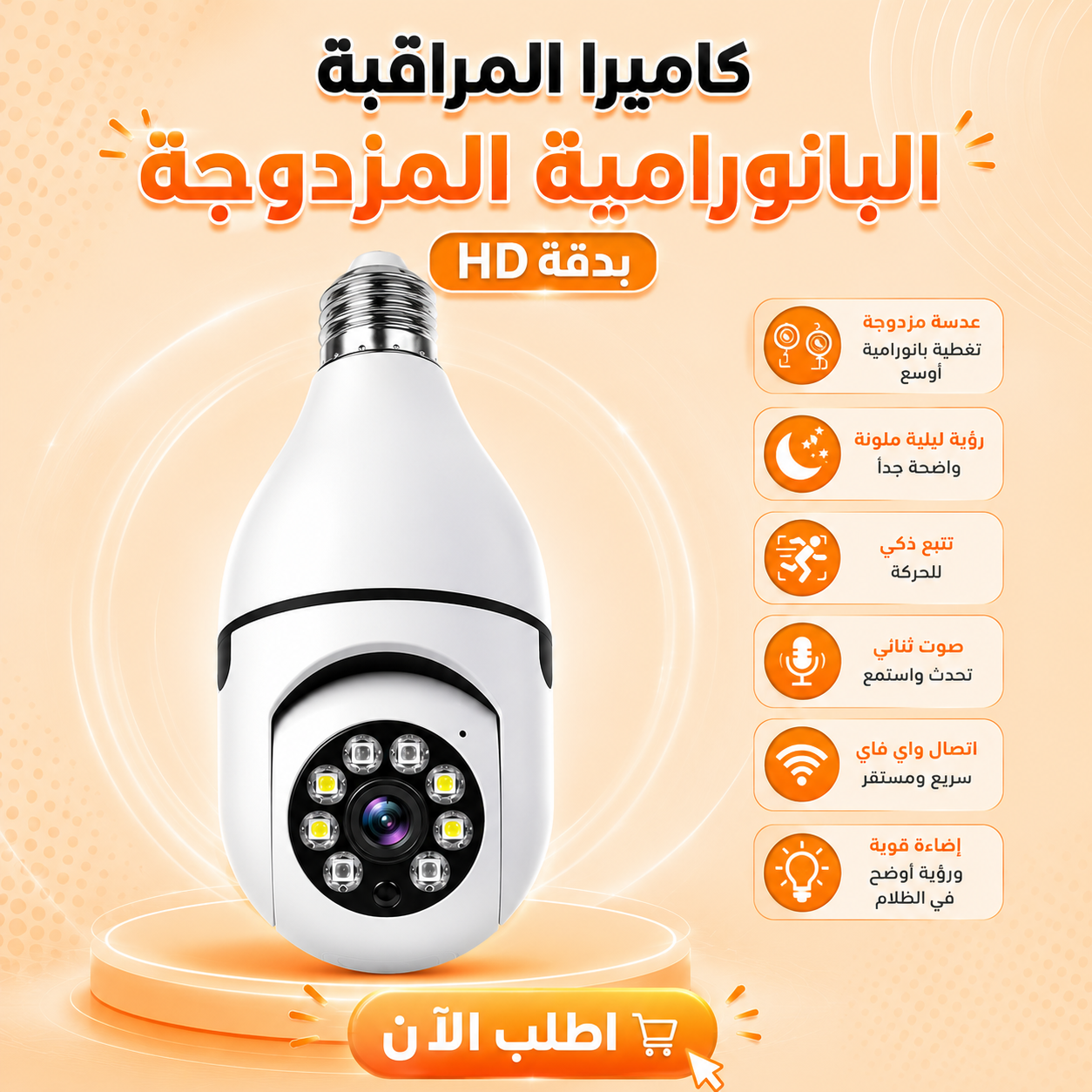 كاميرا المراقبة البانورامية المزدوجة بدقة HD