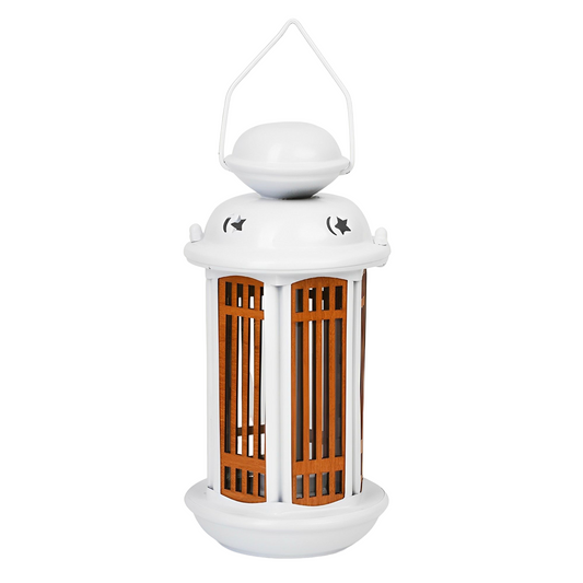 • IKEA wood and metal lantern + 3-meter string lights