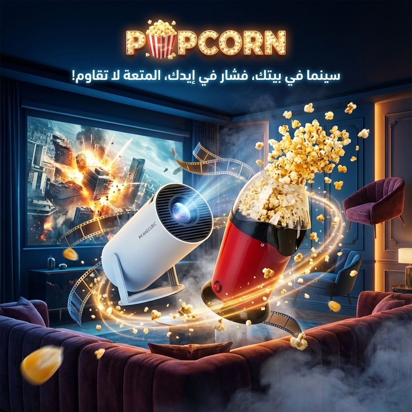 عرض جهاز عرض فيديو واي فاي + ماكينة الفشار الترند