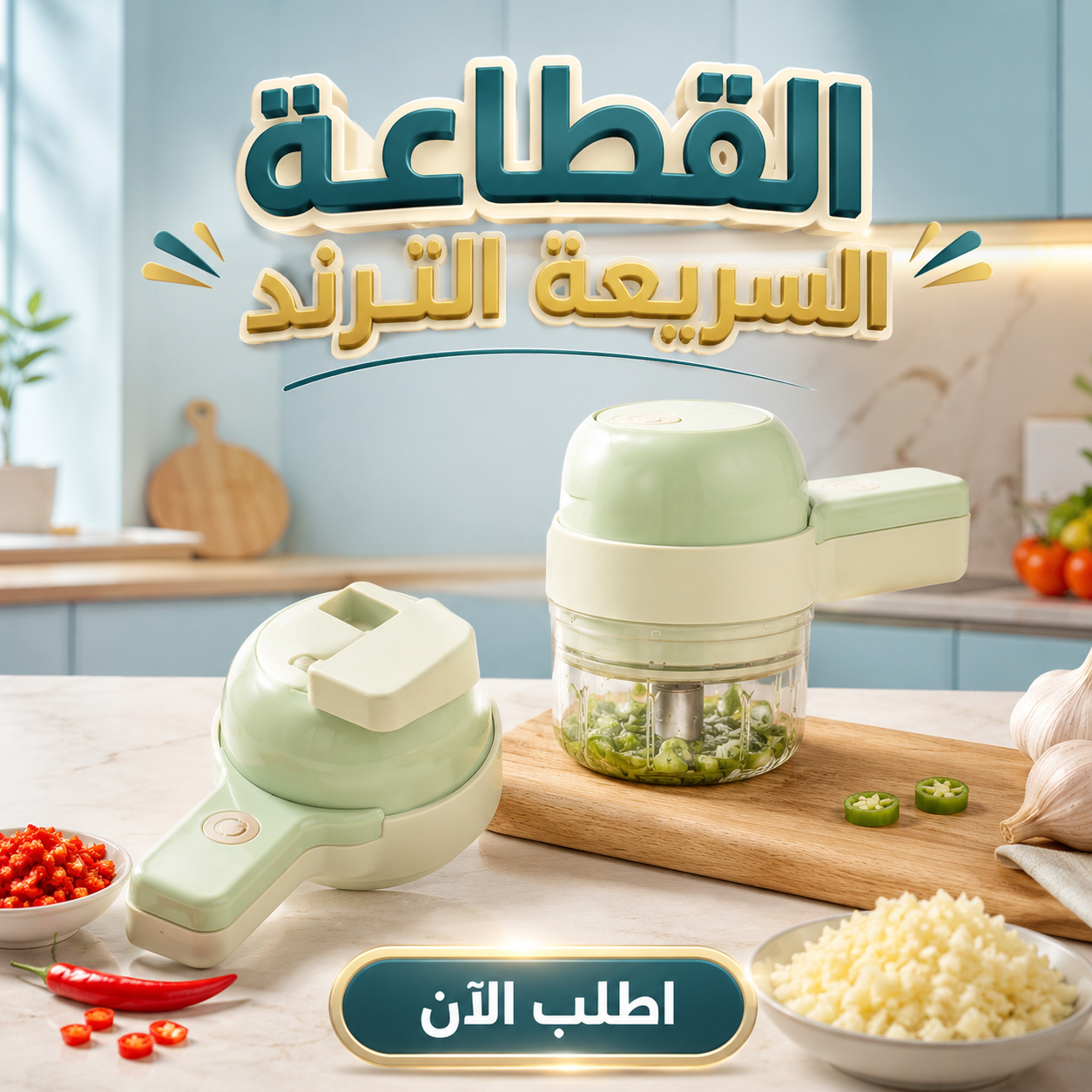 قطاعة خضروات كهربائية محمولة 4 في 1- أداة تقطيع الطعام الكهربائية اللاسلكية المحمولة باليد مع فرشاة