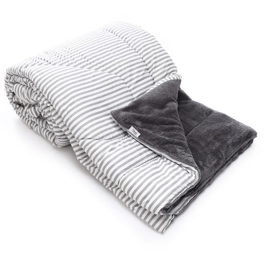 • عرض لحاف لحاف شتوي فرو دبل فيس Gray Striped 220*235cm + قطعتين مخدة فايبر 500 gm