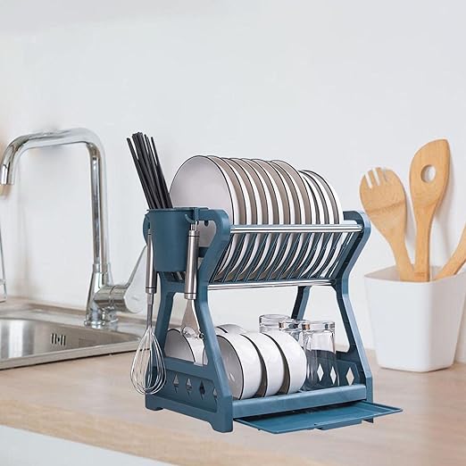 • Versatile 2-tier dish rack