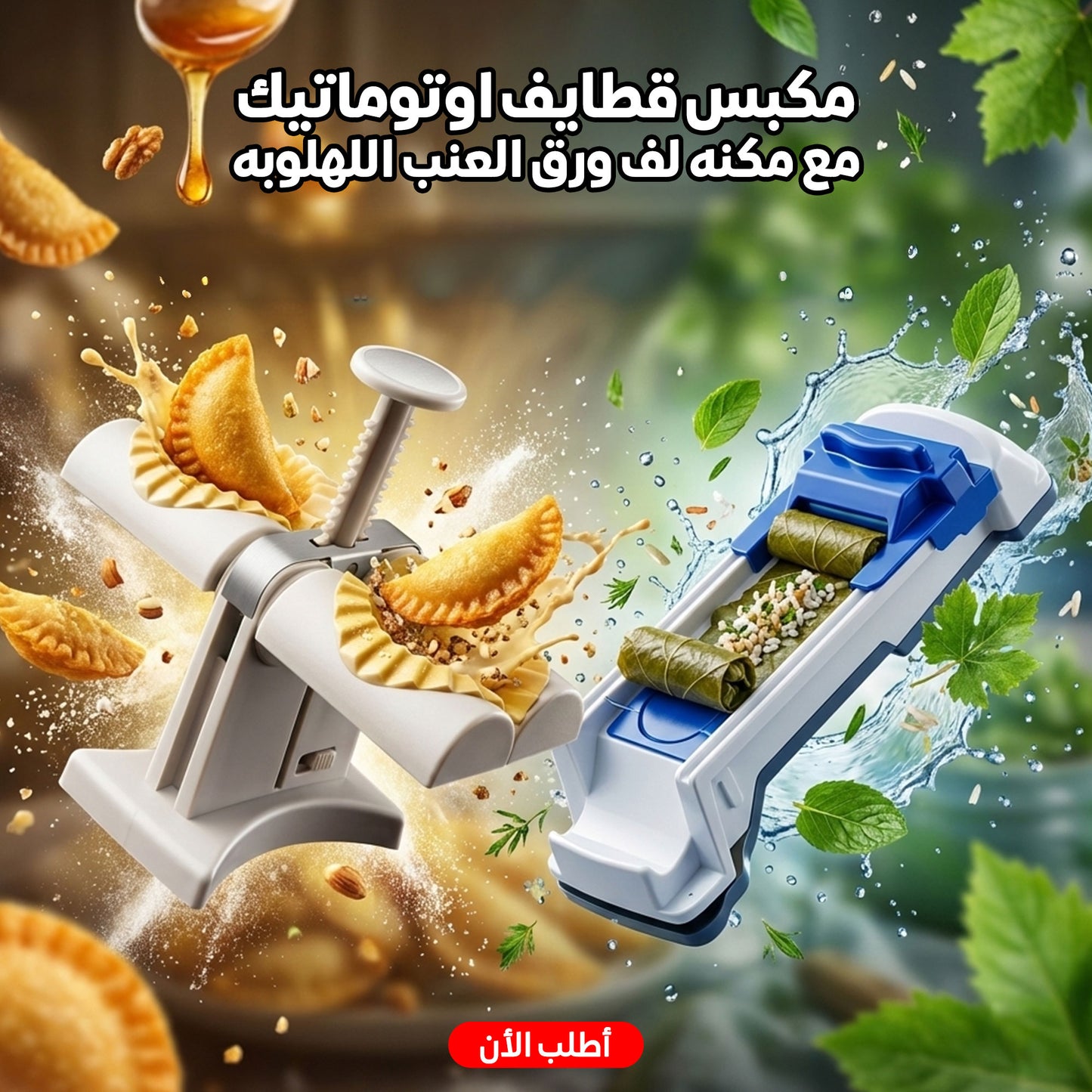 عرض مكبس قطايف اوتوماتيك مع مكنه لف ورق العنب اللهلوبه