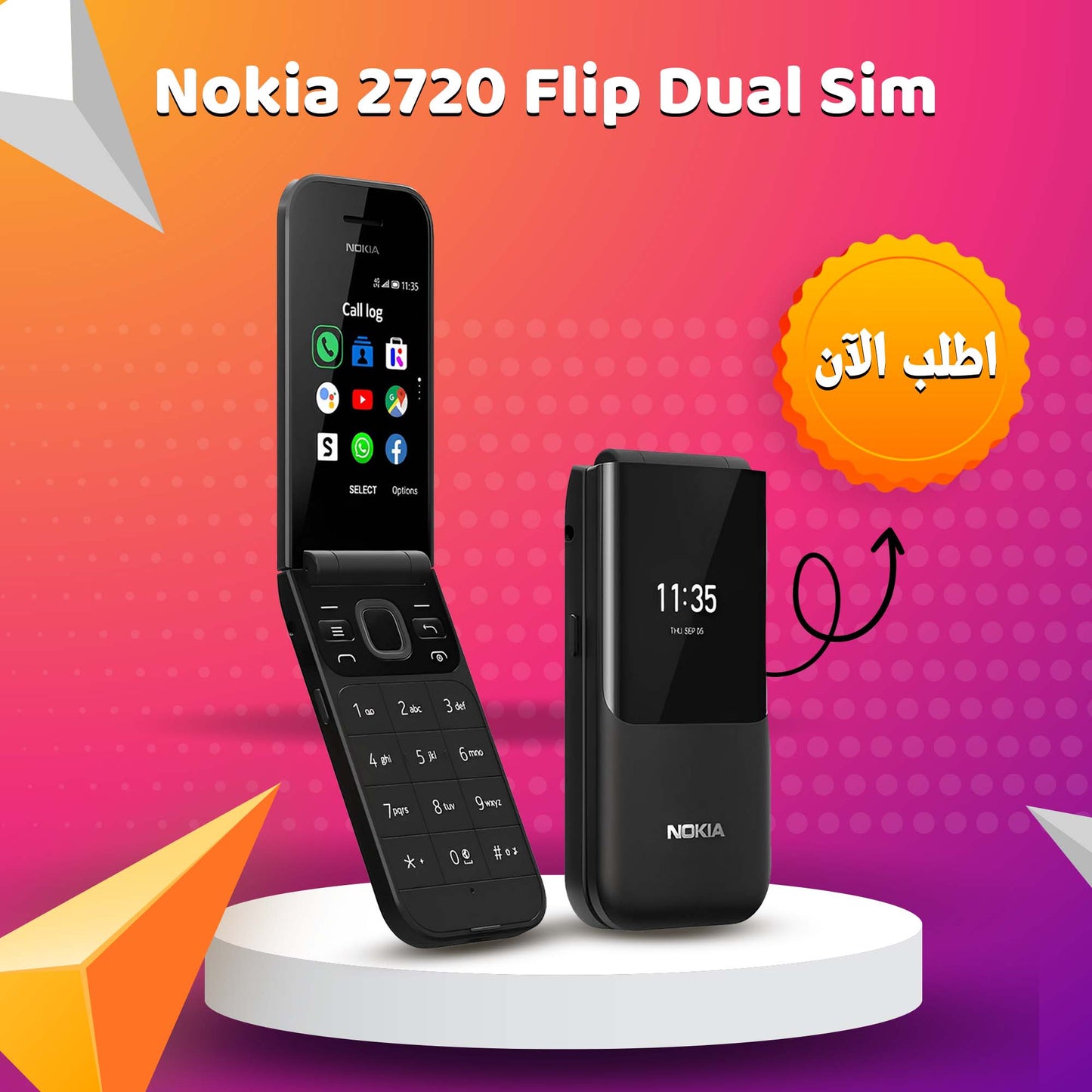 "	Nokia 2720 Flip phone Dual Sim + Smart Watch M4 band عرض خاص"